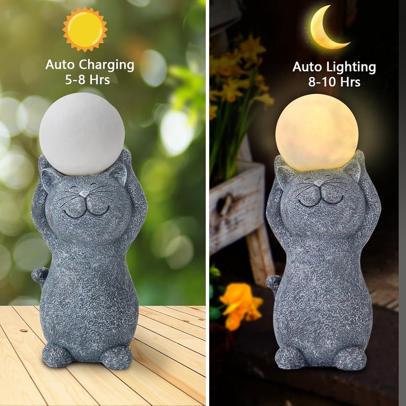 ILLUMINEW Solar Garden Decor Cat Moon Outdoor Statue and Figurine Lights, Outdoor Patio Sculpture Decor LED Light Gifts for Mom or Daughter, Garden Statues Birthday Gifts for Women Home and Yard with Solar Lamp - Image 3
